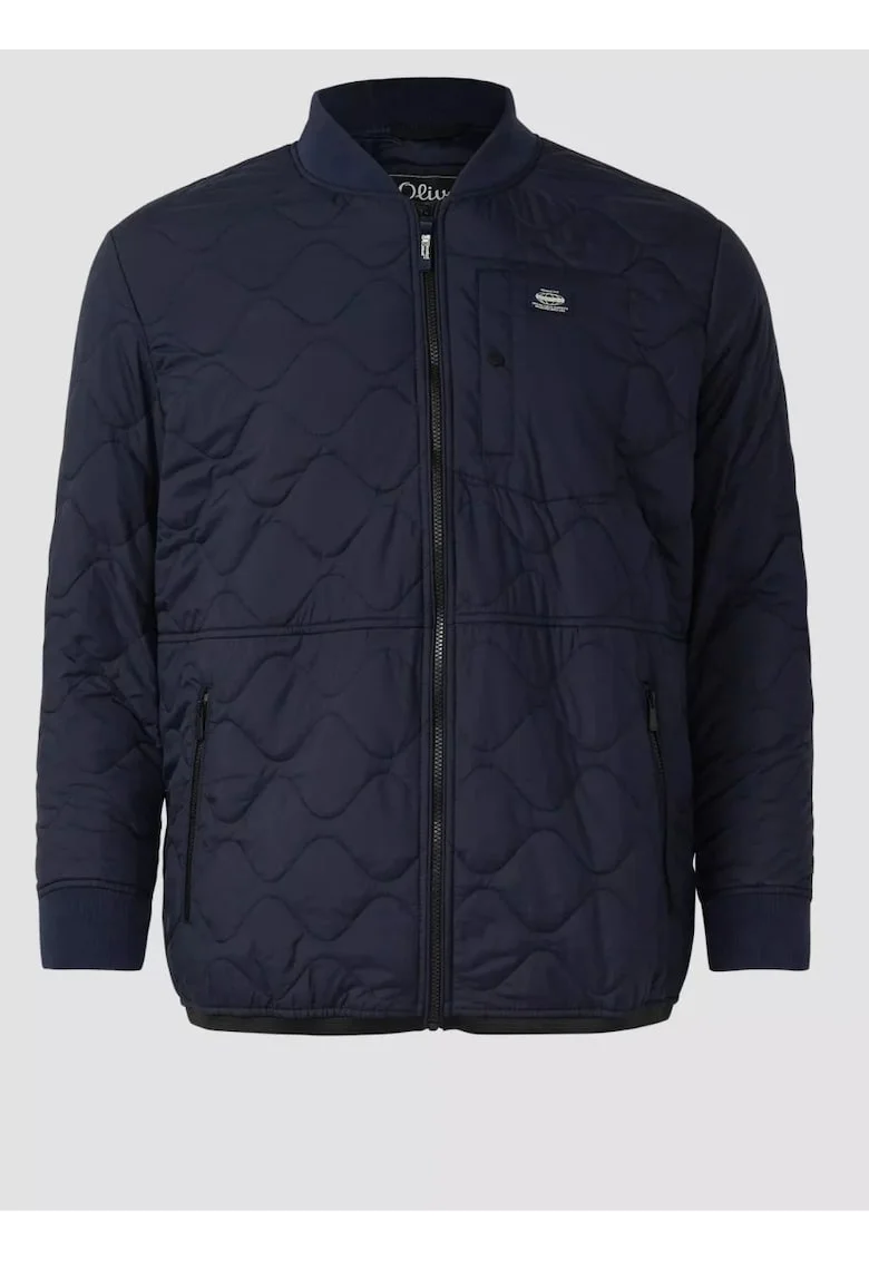 Big Size Jacheta bomber, barbati big sizes, cu guler tricotat si model in valuri, Bleumarin inchis
