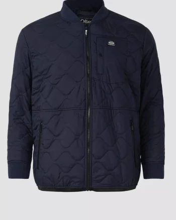 Big Size Jacheta bomber, barbati big sizes, cu guler tricotat si model in valuri, Bleumarin inchis