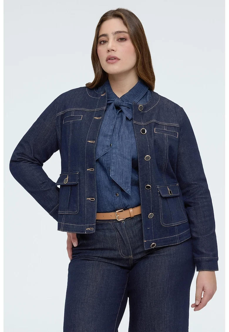 Jacheta din denim cu nasturi, Bleumarin
