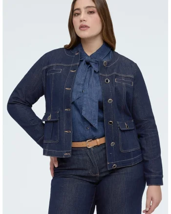 Jacheta din denim cu nasturi, Bleumarin