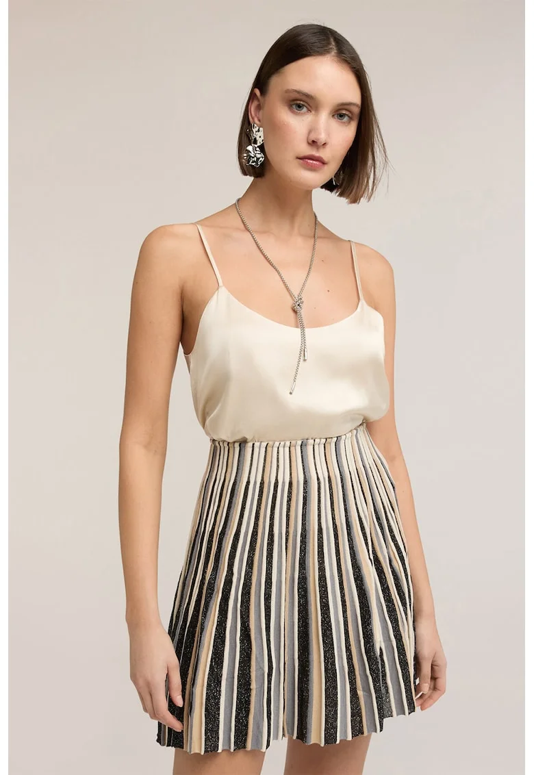 Top cu aspect de satin si bretele inguste, Alb fildes