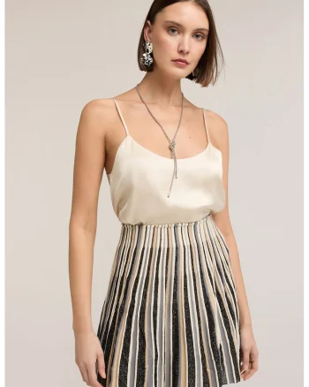 Top cu aspect de satin si bretele inguste, Alb fildes