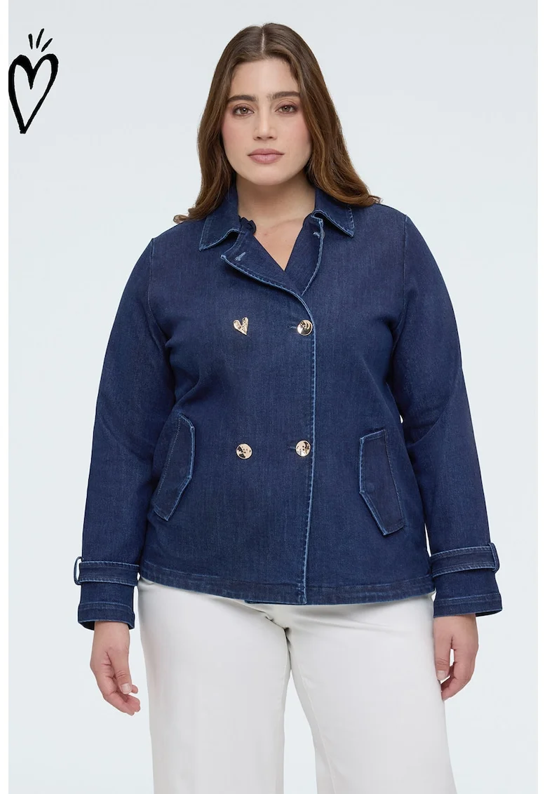 Jacheta din denim cu buzunare laterale, Albastru inchis