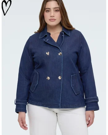 Jacheta din denim cu buzunare laterale, Albastru inchis