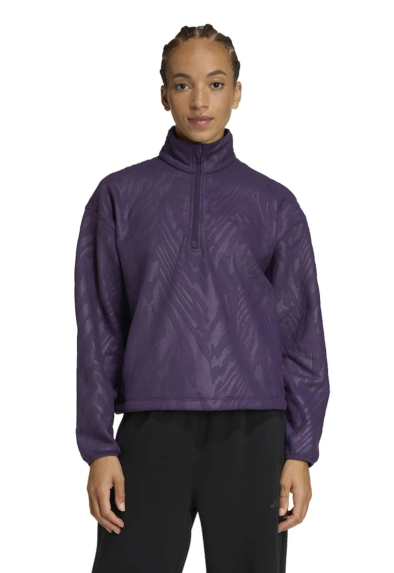 Bluza cu fermoar scurt si model pentru fitness, Mov inchis