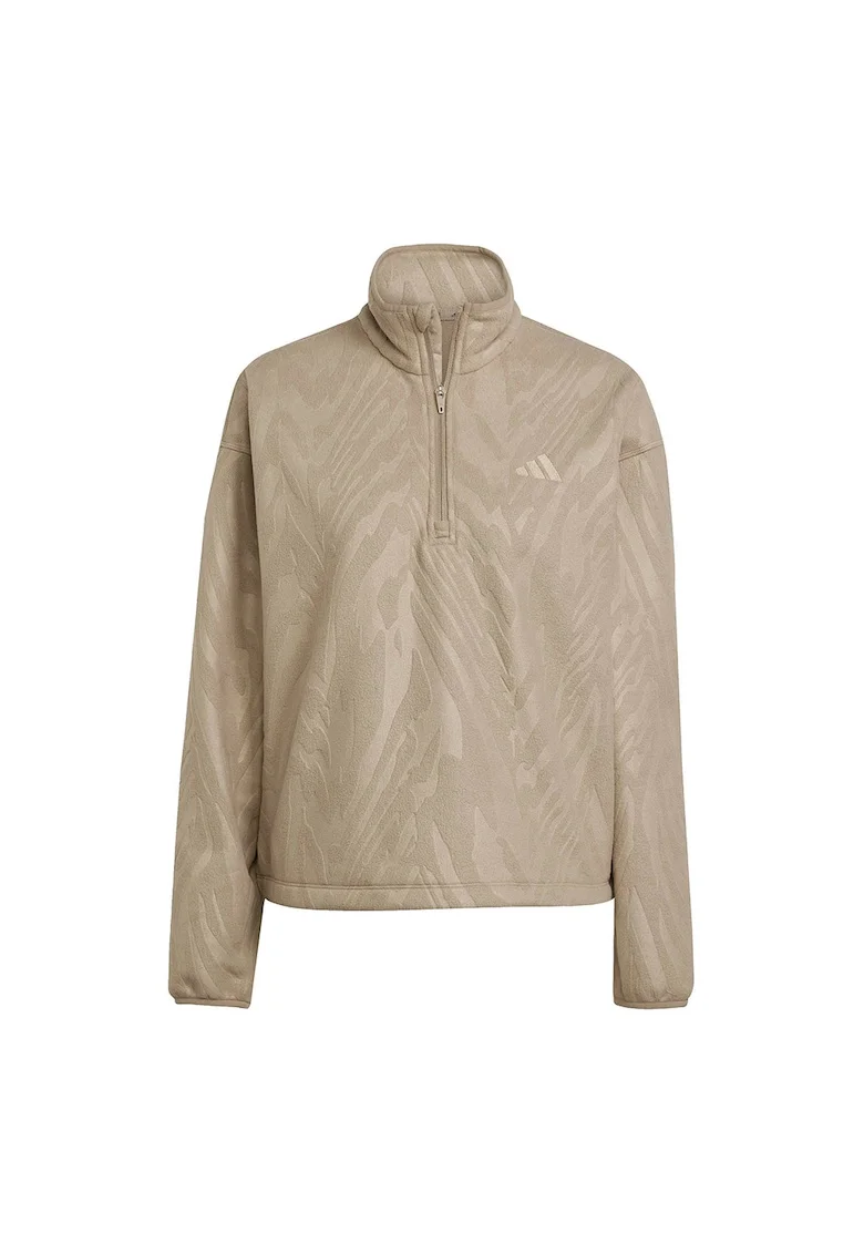 Bluza cu fermoar scurt si model pentru fitness, Bej/Maro camel