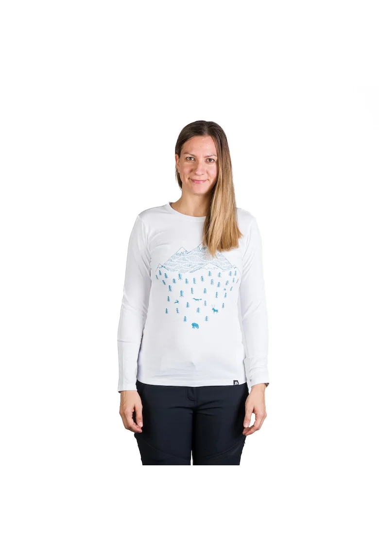 Tricou cu maneca lunga din bumbac dama Deann, Alb