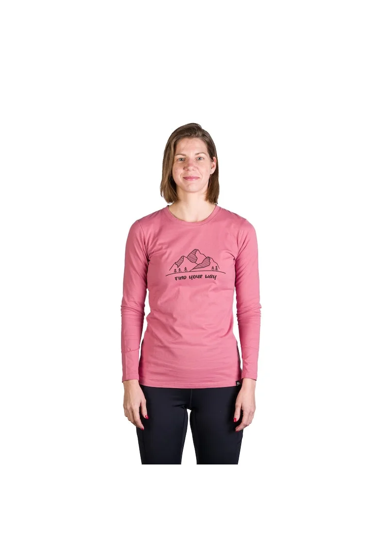 Tricou dama cu maneca lunga bumbac Sonya, Roz