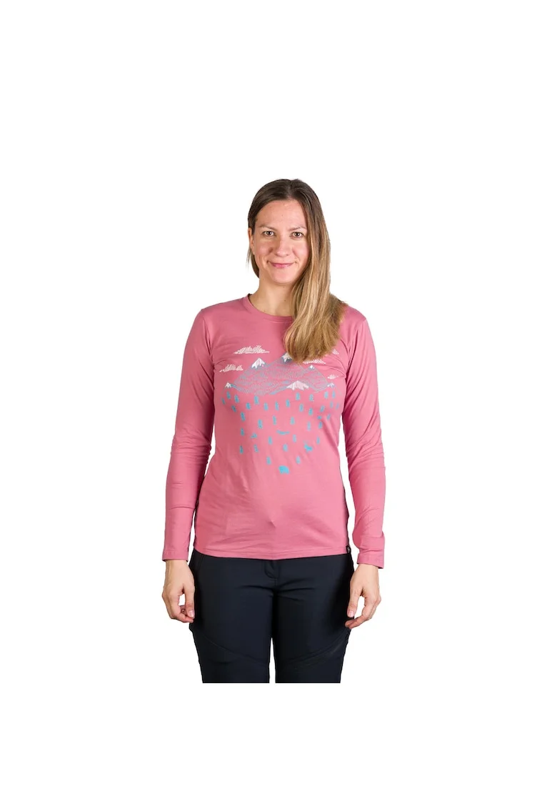 Tricou cu maneca lunga din bumbac dama Deann, Roz