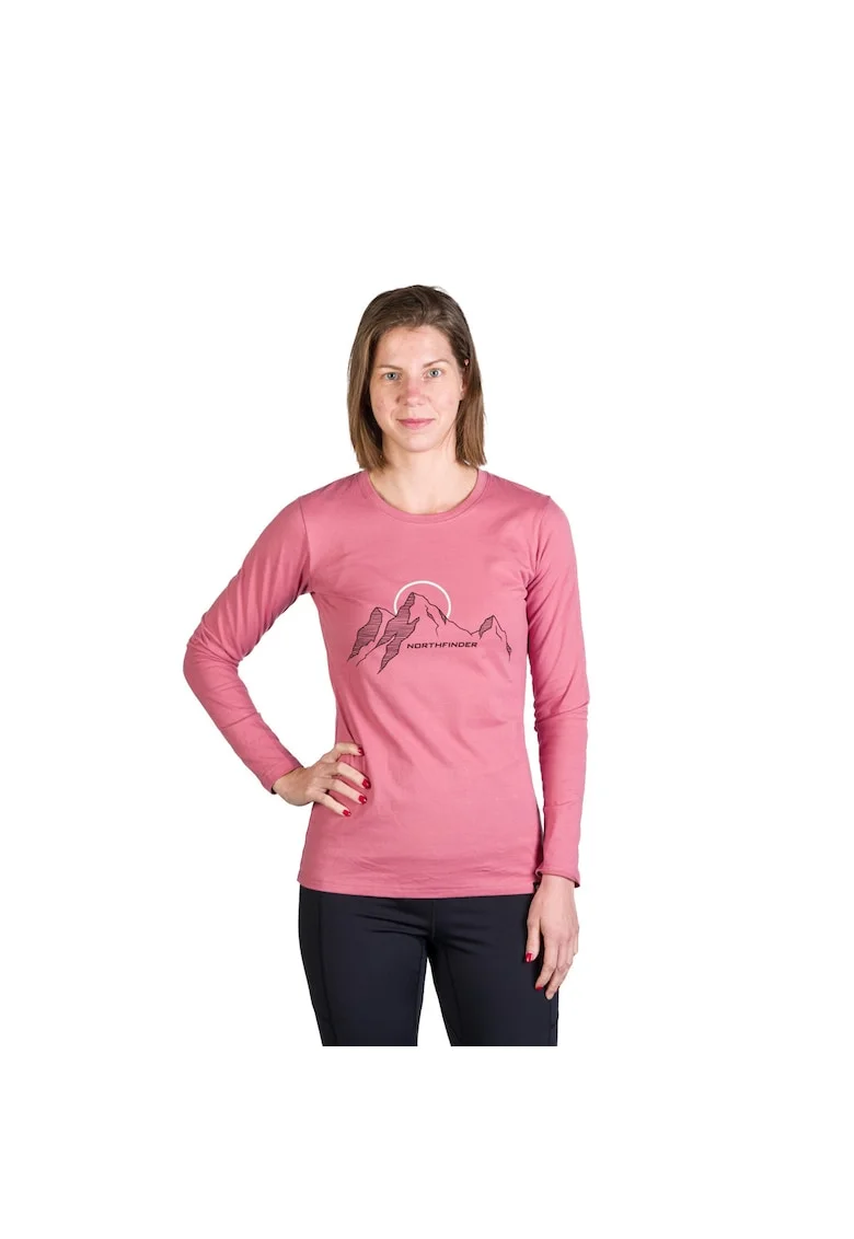 Tricou dama cu maneca lunga bumbac Shari, Roz