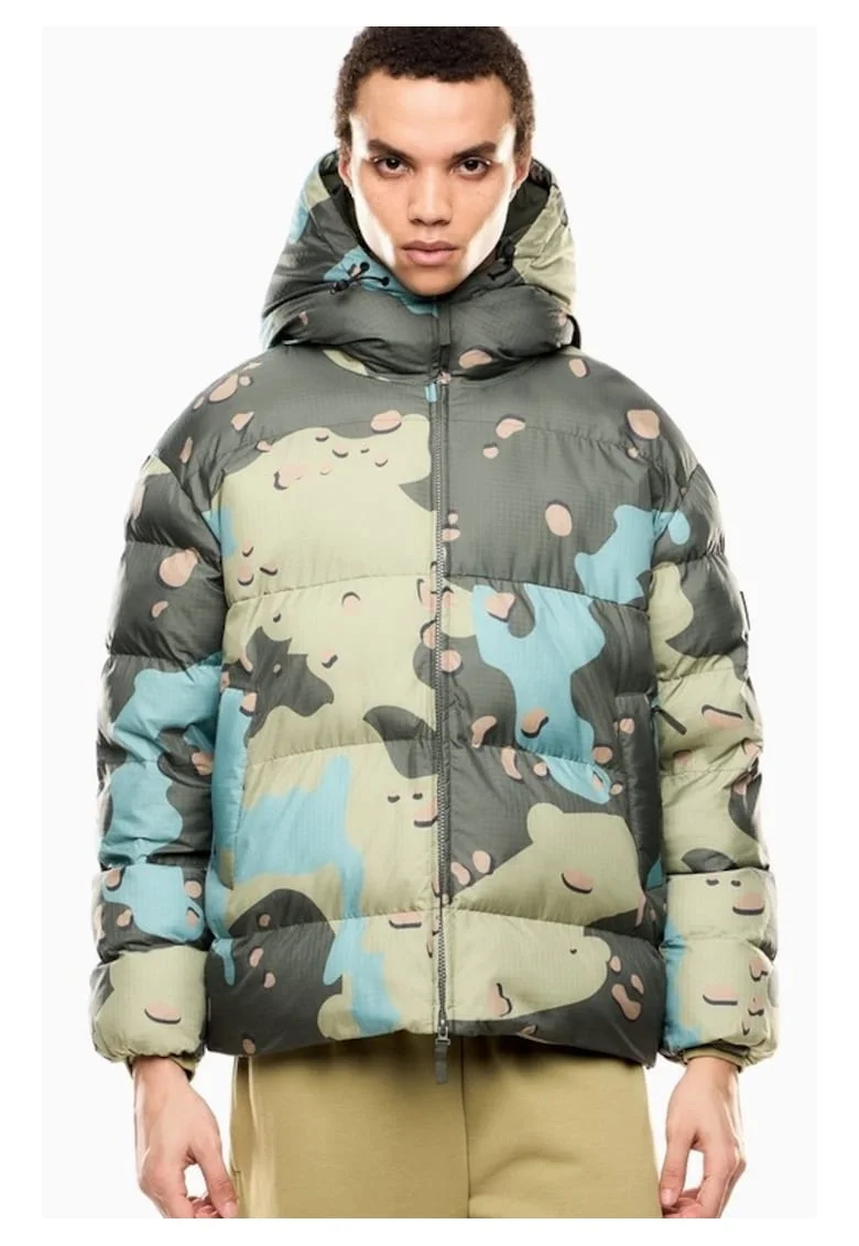 Geaca barbati  MOUNTAIN M ECO DOWN HOODED JACKET GRAPHIC, Poliamida, Verde, Verde