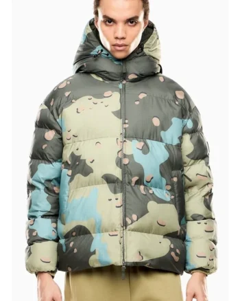 Geaca barbati  MOUNTAIN M ECO DOWN HOODED JACKET GRAPHIC, Poliamida, Verde, Verde