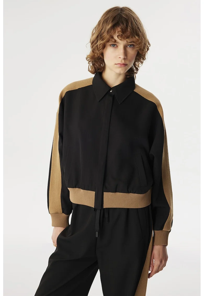 Jacheta cu model colorblock, Negru/Maro camel
