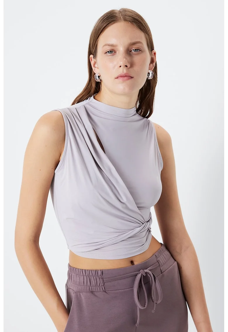 Top crop cu detaliu rasucit, Liliac prafuit