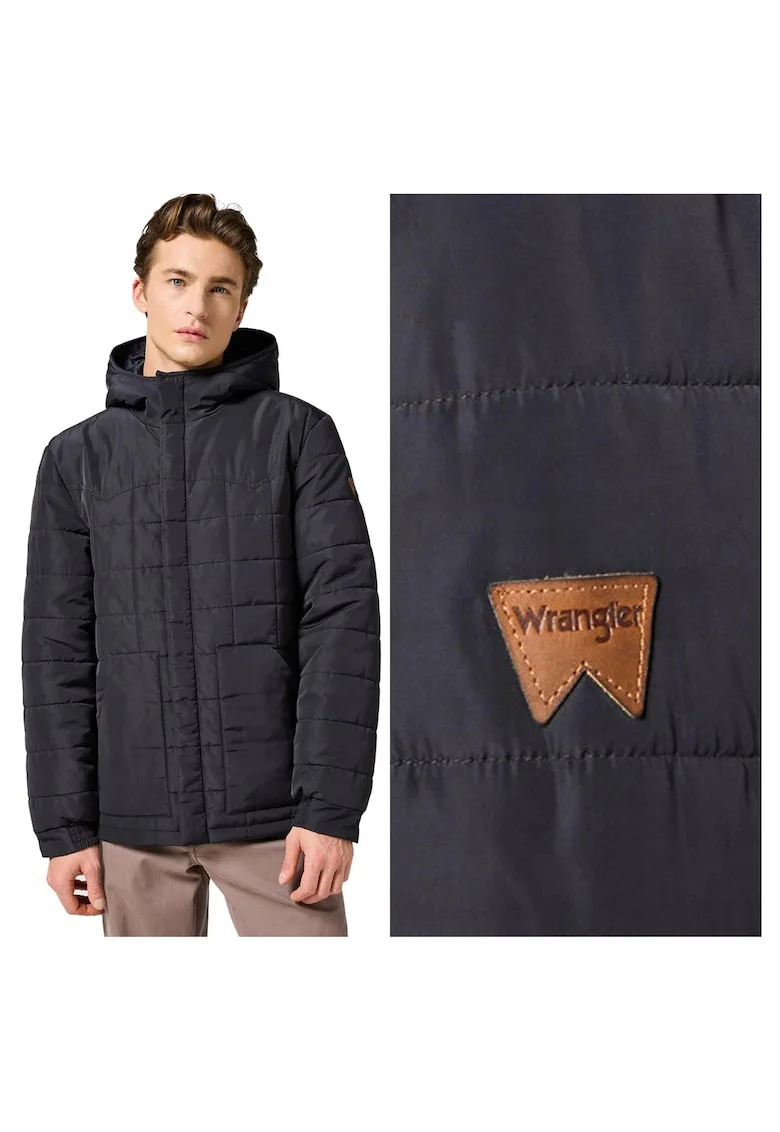 Jacheta Barbati,  Transitional Puffer, Regular Fit, Desijjuign Clasic, Fara Gluga, Fermoar, Bumbac, Negru, Negru