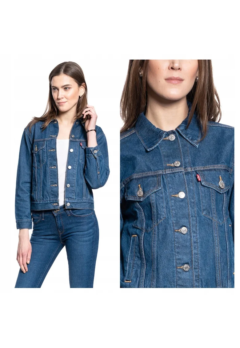 Jacheta Dama,  Ex- Boyfriend Trucker, Regular Fit, Denim Design, Fara Gluga, Cu Nasturi, Bumbac, Marime XS, Albastru