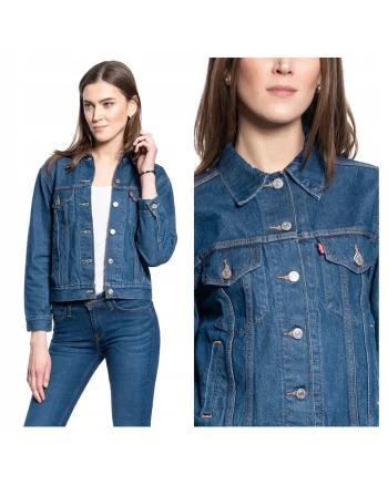 Jacheta Dama,  Ex- Boyfriend Trucker, Regular Fit, Denim Design, Fara Gluga, Cu Nasturi, Bumbac, Marime XS, Albastru