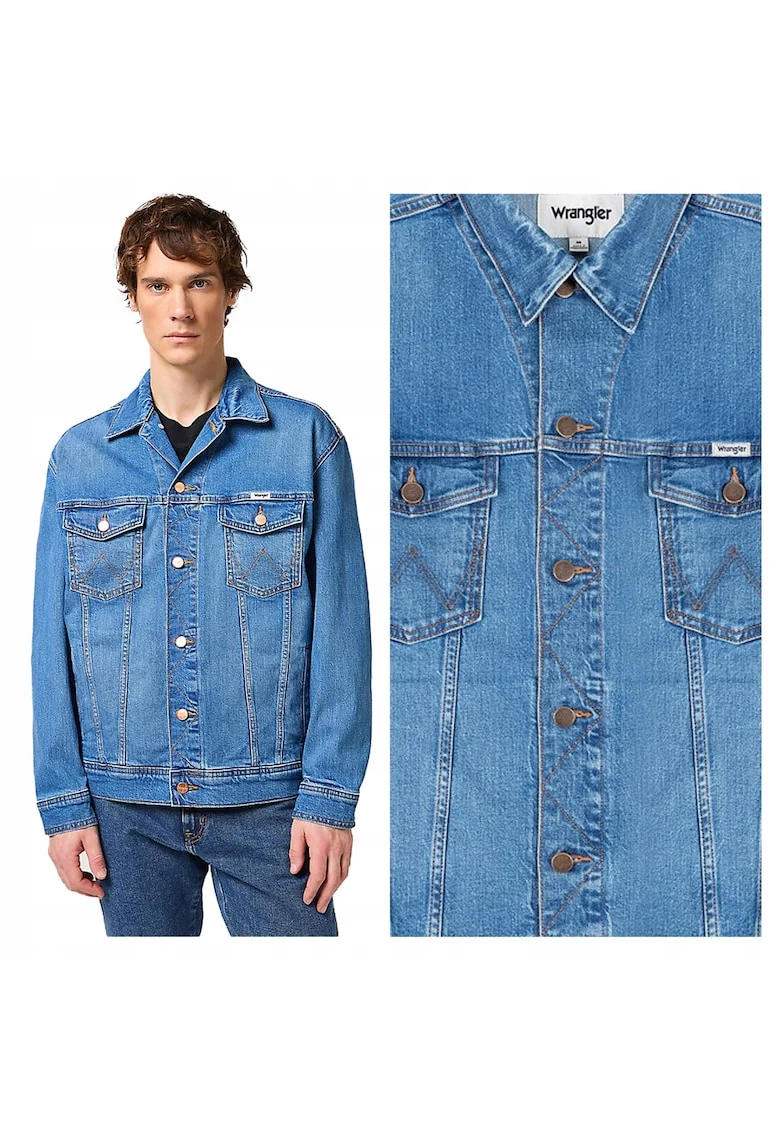 Jacheta Barbati,  Anti Fit Jacket, Regular Fit, Denim Design, Fara Gluga, Cu Nasturi, Bumbac, Albastru, Albastru