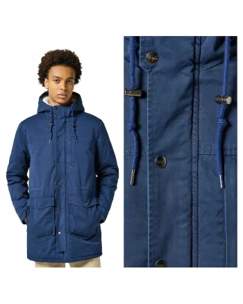 Jacheta Barbati,  Heavy Puffer, Regular Fit, Design Clasic, Cu Gluga, Fermoar, Bumbac, Albastru, Albastru