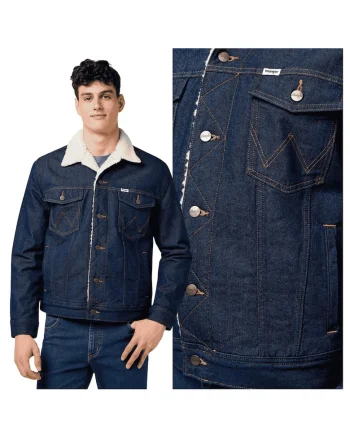 Jacheta Barbati,  Sherpa Denim Jacket, Regular Fit, Denim Design, Fara Gluga, Cu Nasturi, Bumbac, Marime M, Albastru