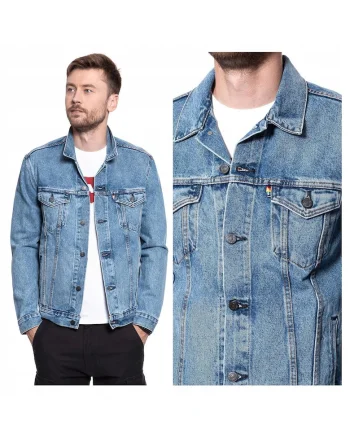Jacheta Barbati,  Pride Community Trucker Jacket, Regular Fit, Denim Design, Fara Gluga, Cu Nasturi, Bumbac, Marime L, Albastru