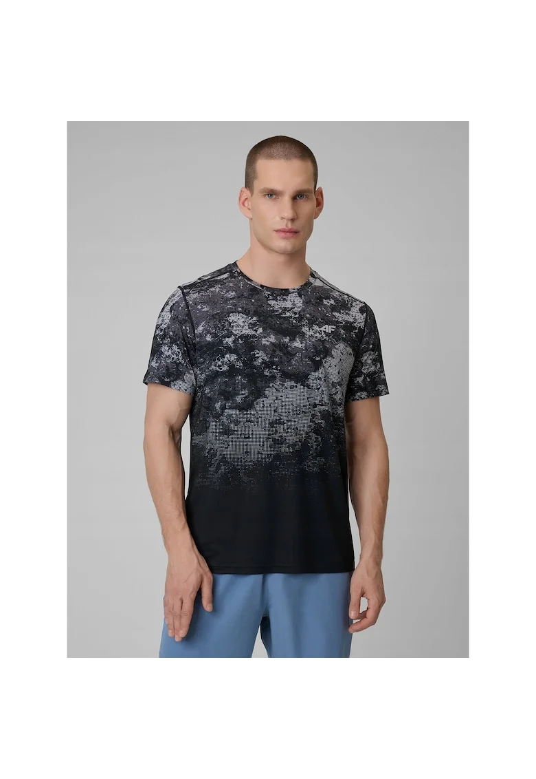 Tricou sport barbati  uscare rapida, sintetic, gri/negru