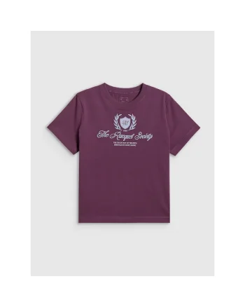 Tricou sport dama,  boxy, imprimeu, burgundy, bumbac,