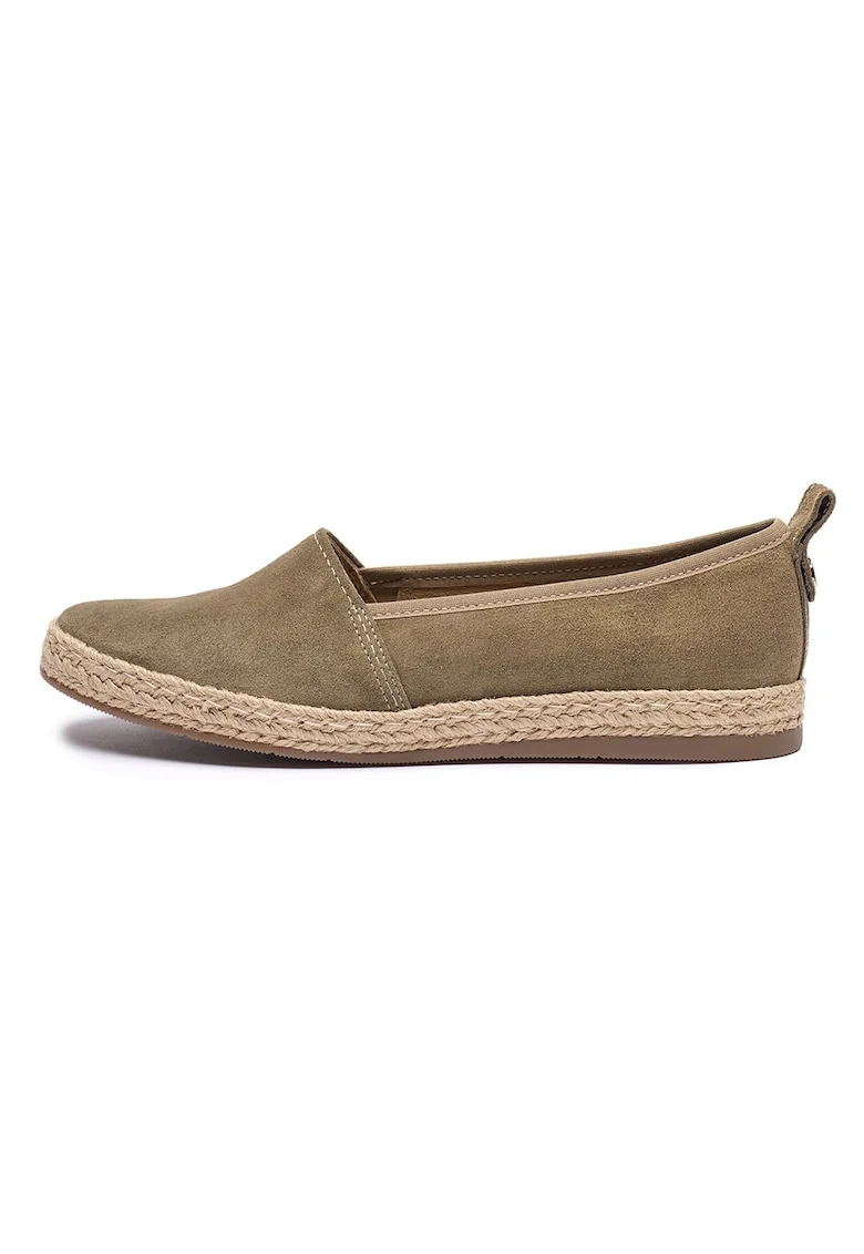 Espadrile de piele intoarsa cu varf rotund, Verde masliniu