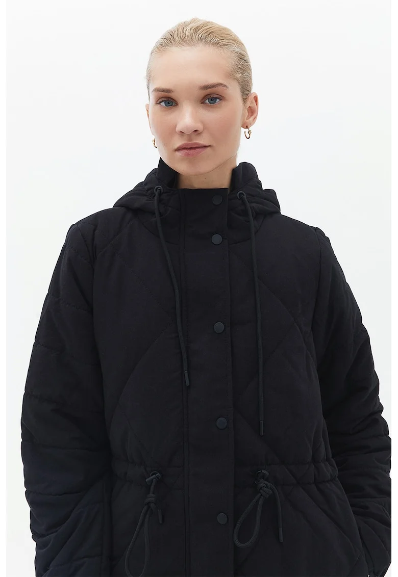 Geaca parka cu aspect matlasat, Negru