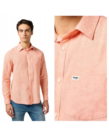 Camasa Barbati,  1PKT Shirt, Regular Fit, Maneci Lungi, Cu Nasturi, Design Clasic, Bumbac, Portocaliu, Portocaliu