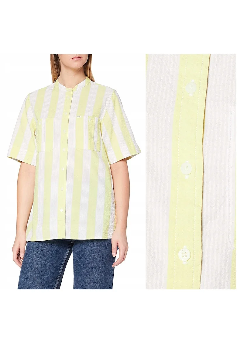 Camasa Dama,  Half Sleeve Shirt, Regular Fit, Maneci Scurti, Design Clasic, Cu Nasturi, Bumbac, Marime S, Galben