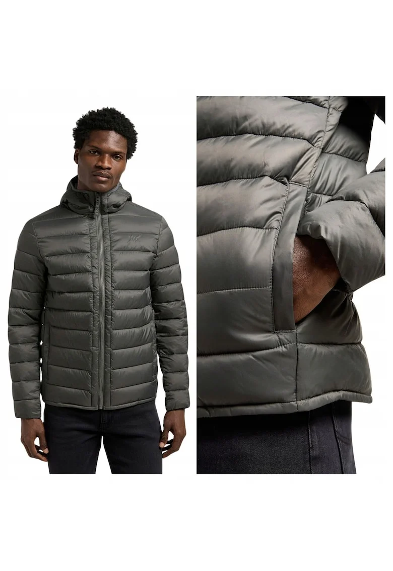 Jacheta Barbati,  Puffer Jacket, Regular Fit, Guler Inalt, Fermoar, Caldura Si Confortabila, Maneci Lungi, Nailon, Gri, Gri