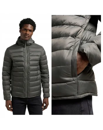 Jacheta Barbati,  Puffer Jacket, Regular Fit, Guler Inalt, Fermoar, Caldura Si Confortabila, Maneci Lungi, Nailon, Gri, Gri