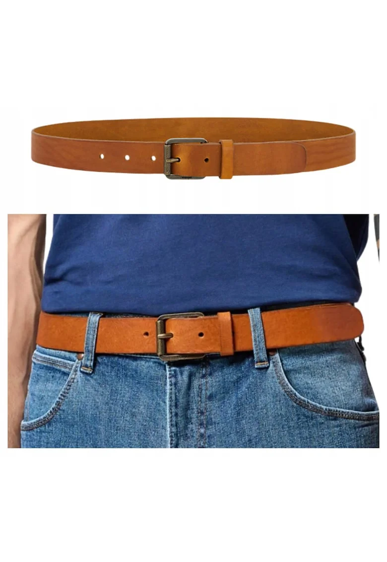 Curea bărbați,  piele naturală, cataramă metalică, maro, 90 cm