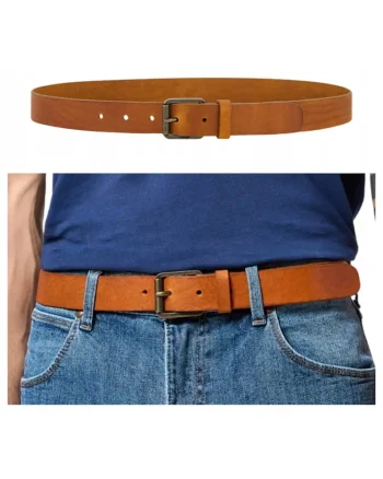Curea bărbați,  piele naturală, cataramă metalică, maro, 90 cm