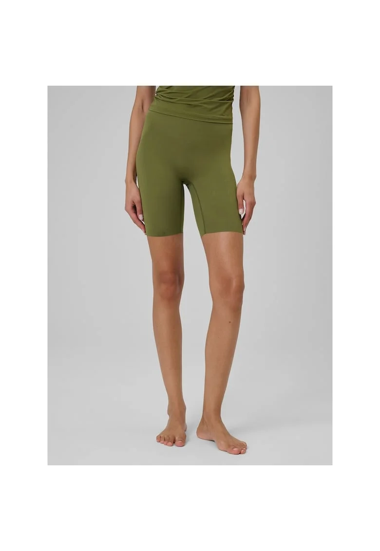 Pantaloni sport dama  ciclism, talie inalta, masliniu, fara cusaturi