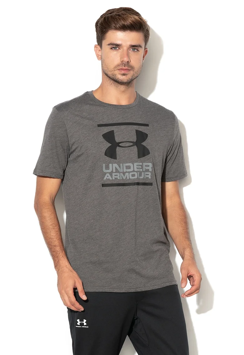 Tricou cu imprimeu logo pentru fitness GL Foundation, Gri inchis melange