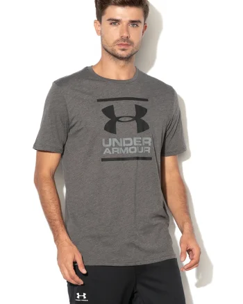 Tricou cu imprimeu logo pentru fitness GL Foundation, Gri inchis melange