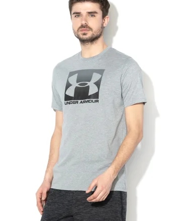 Tricou cu imprimeu logo pentru fitness Boxed, Gri melange