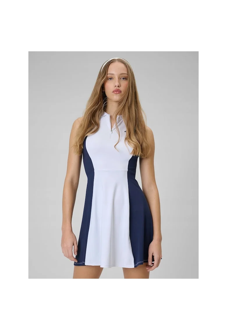 Rochie sport dama,  slim fit, alb/bleumarin, fara maneci