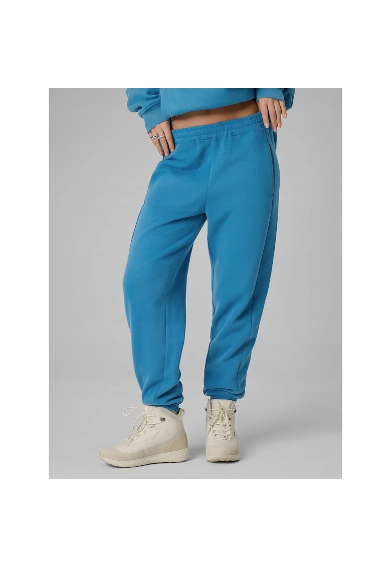 Pantaloni sport dama,  jogger, talie inalta, albastri, bumbac
