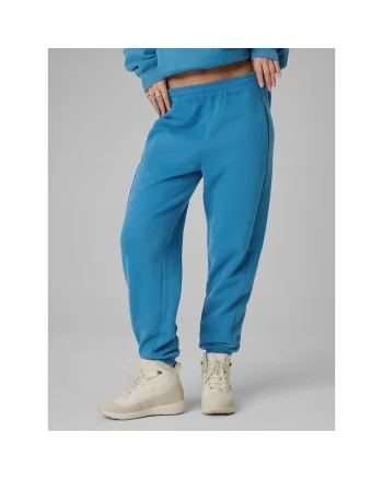 Pantaloni sport dama,  jogger, talie inalta, albastri, bumbac