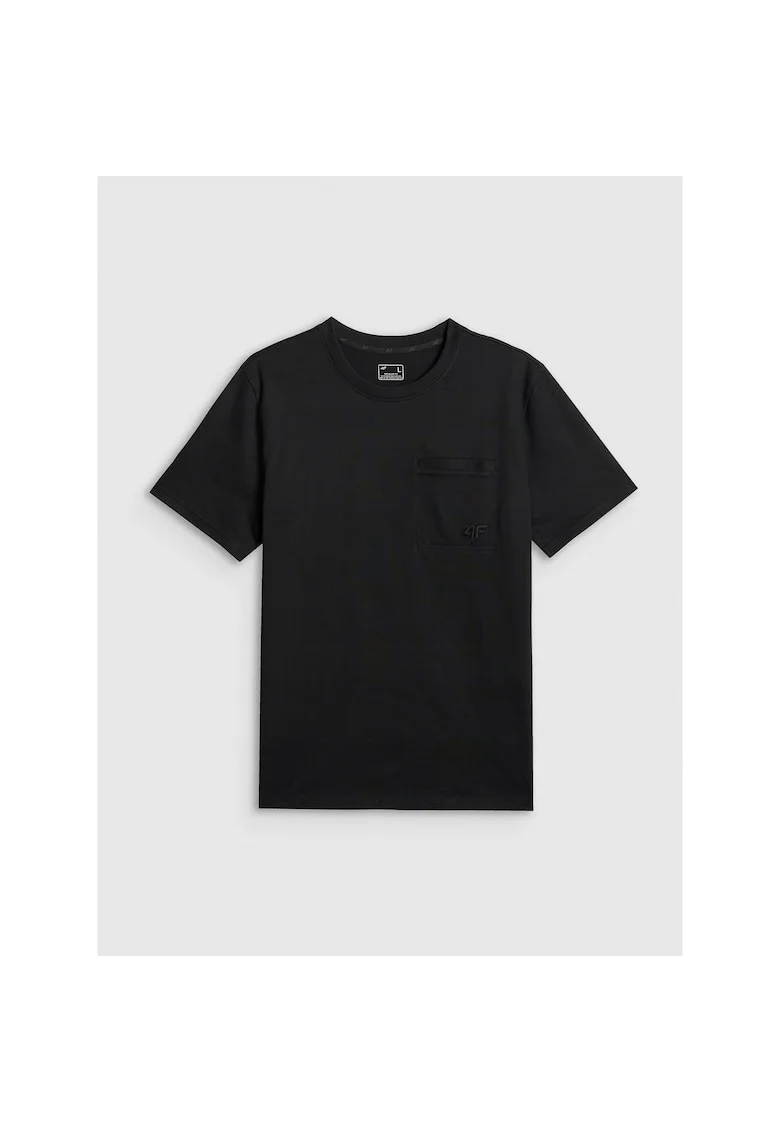 Tricou sport barbat,  regular, cu buzunar, negru, bumbac