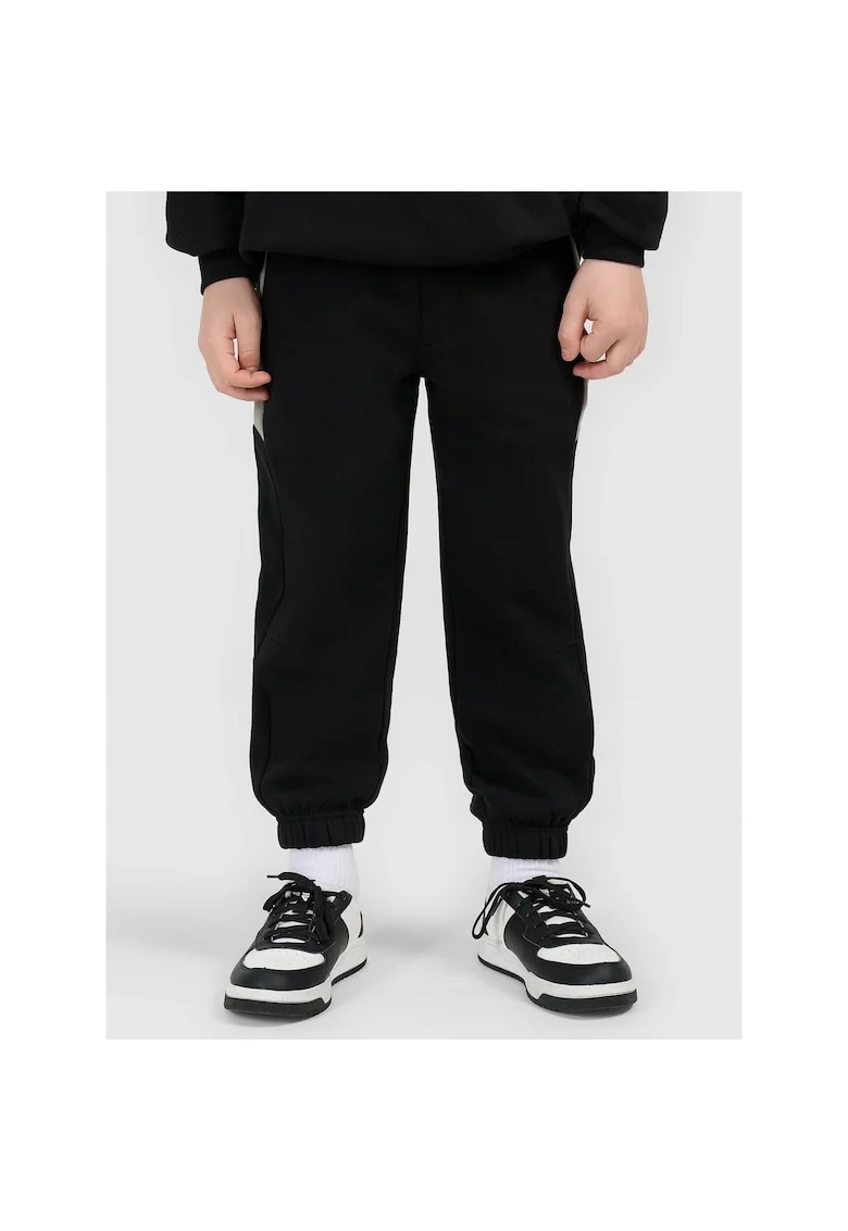 Pantaloni sport baieti,  tricot, negru/gri