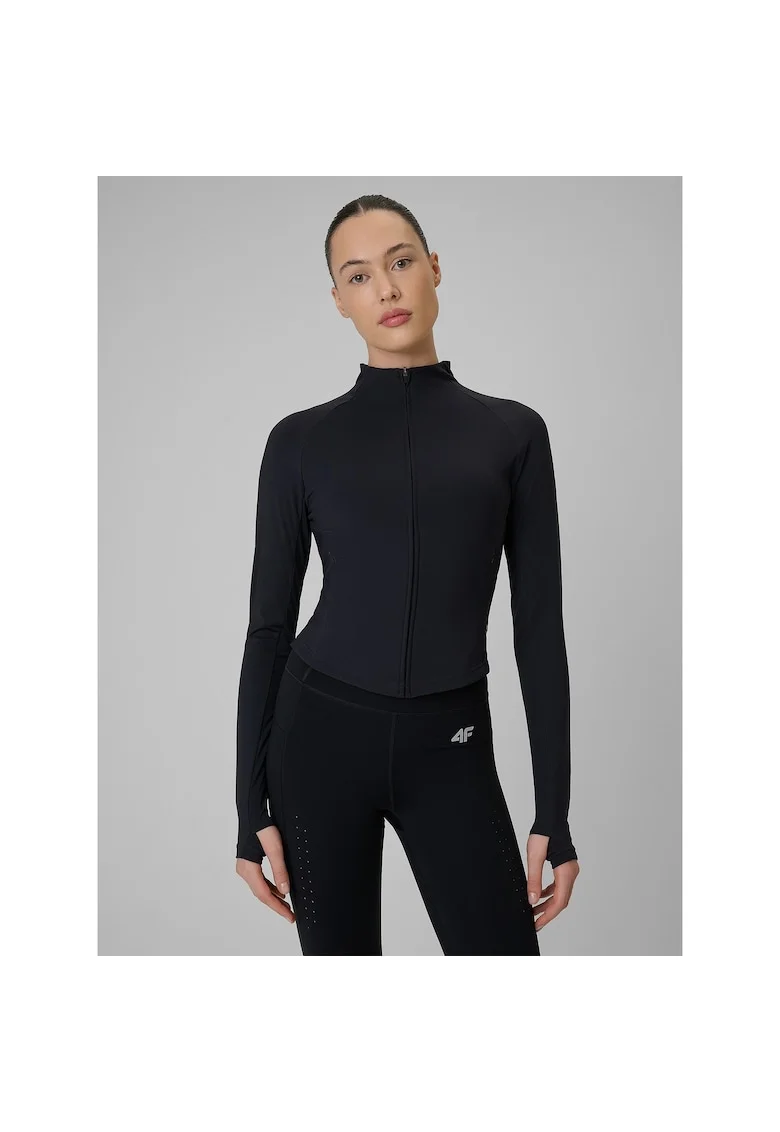 Hanorac sport dama  negru, slim fit, cu uscare rapida, pentru antrenament