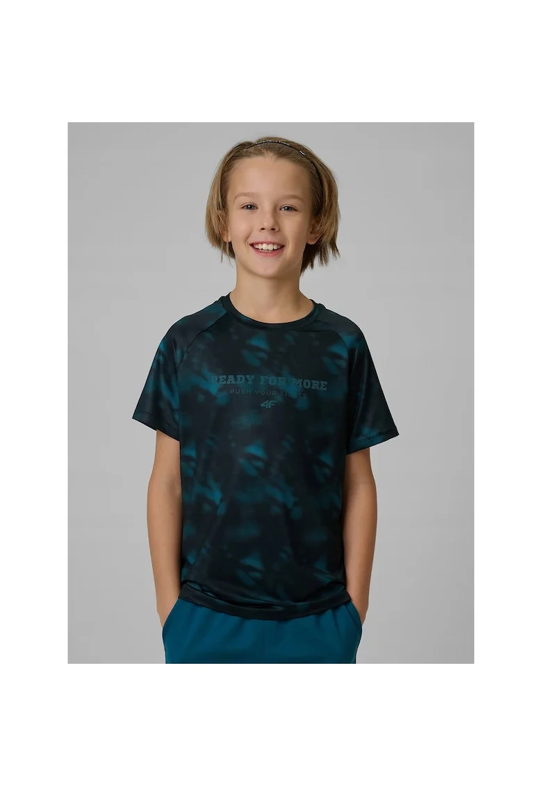 Tricou sport baieti  tehnologie 4F Dry, spate perforat, negru/albastru
