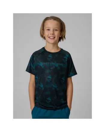 Tricou sport baieti  tehnologie 4F Dry, spate perforat, negru/albastru