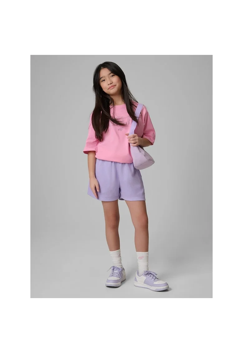 Pantaloni scurti sport  pentru fete, violet, croiala regular, doua buzunare