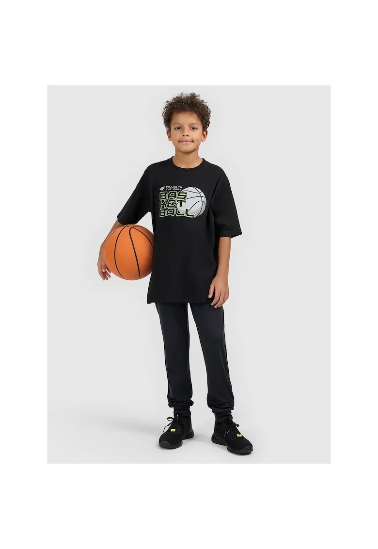 Tricou copii  negru, bumbac, croiala lejera, imprimeu sportiv