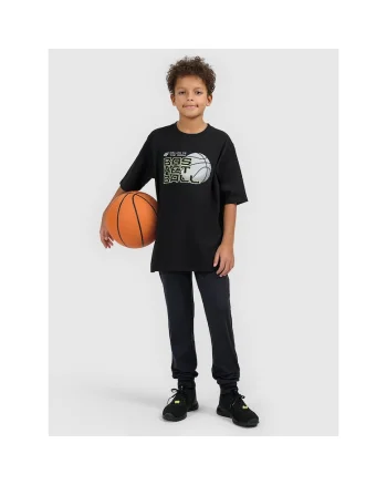 Tricou copii  negru, bumbac, croiala lejera, imprimeu sportiv